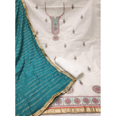 Off-White Festive Wear Sequins Embroidery With Handwork Modal Chanderi Dress Material
